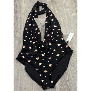 WeWoreWhat XL One Piece Halter Swimwear Black Floral NWT Swim Romantic Coquette